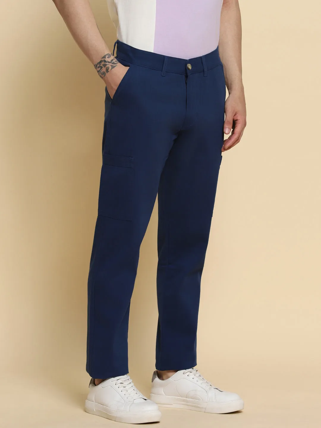 Men's Denim Blue Cargo Smart Casual Look For Season Essential