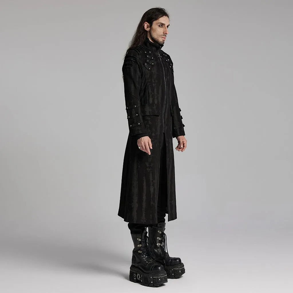 Men's Punk Rivets Strap Zip Coat