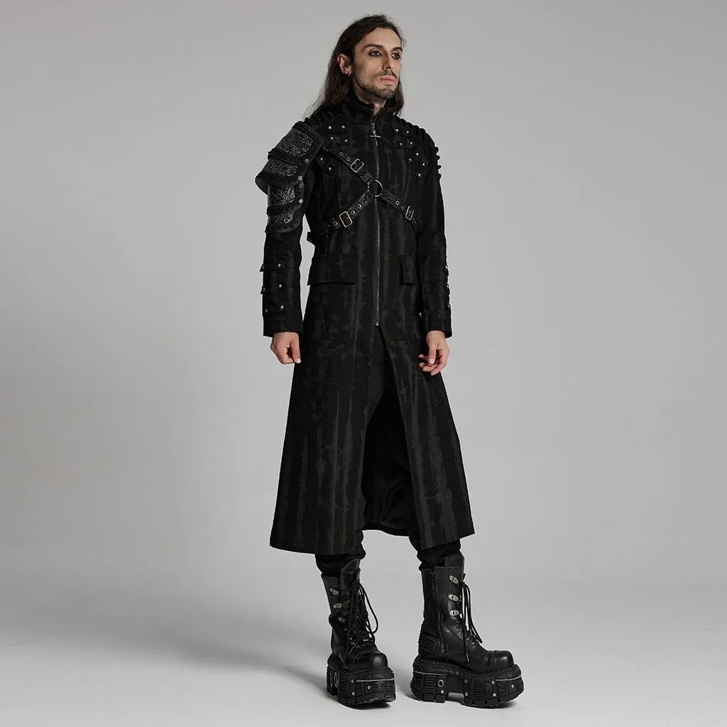Men's Punk Rivets Strap Zip Coat