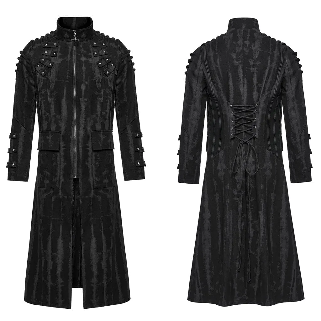 Men's Punk Rivets Strap Zip Coat