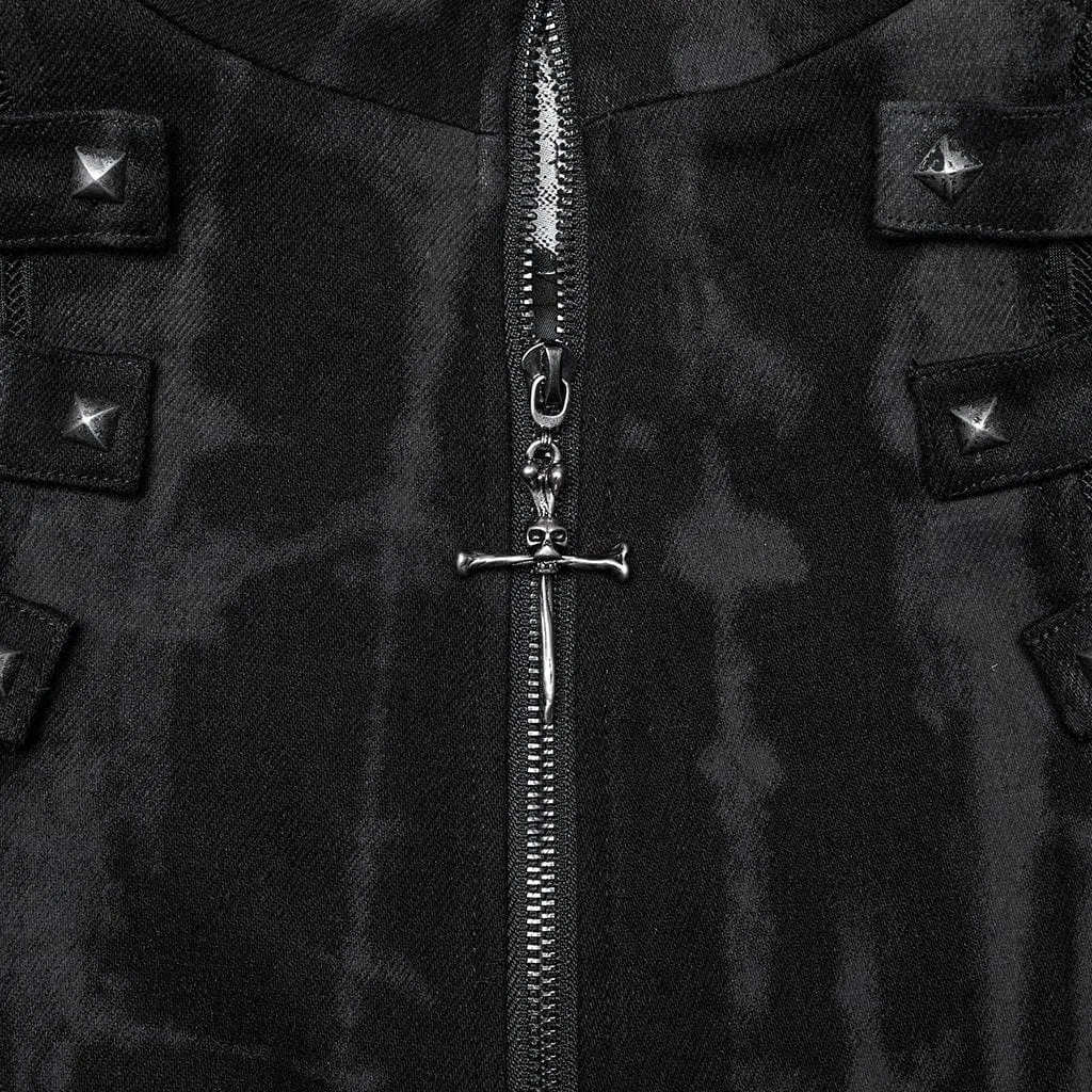 Men's Punk Rivets Strap Zip Coat