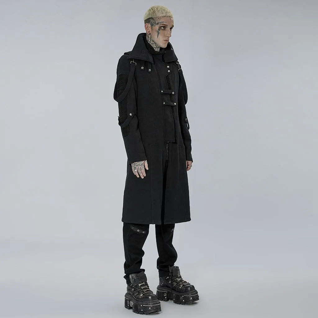 Men's Punk Stand Collar Asymmetric Zipper Long Coat
