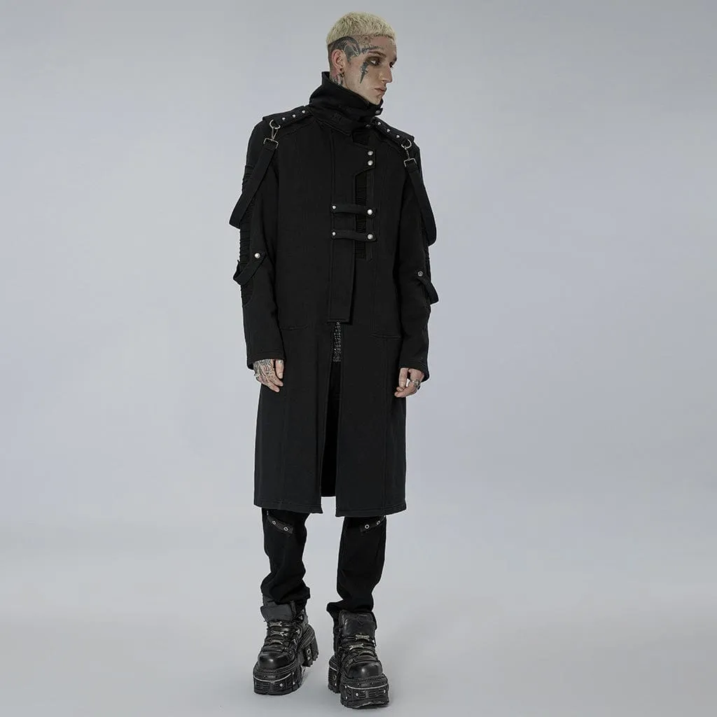 Men's Punk Stand Collar Asymmetric Zipper Long Coat