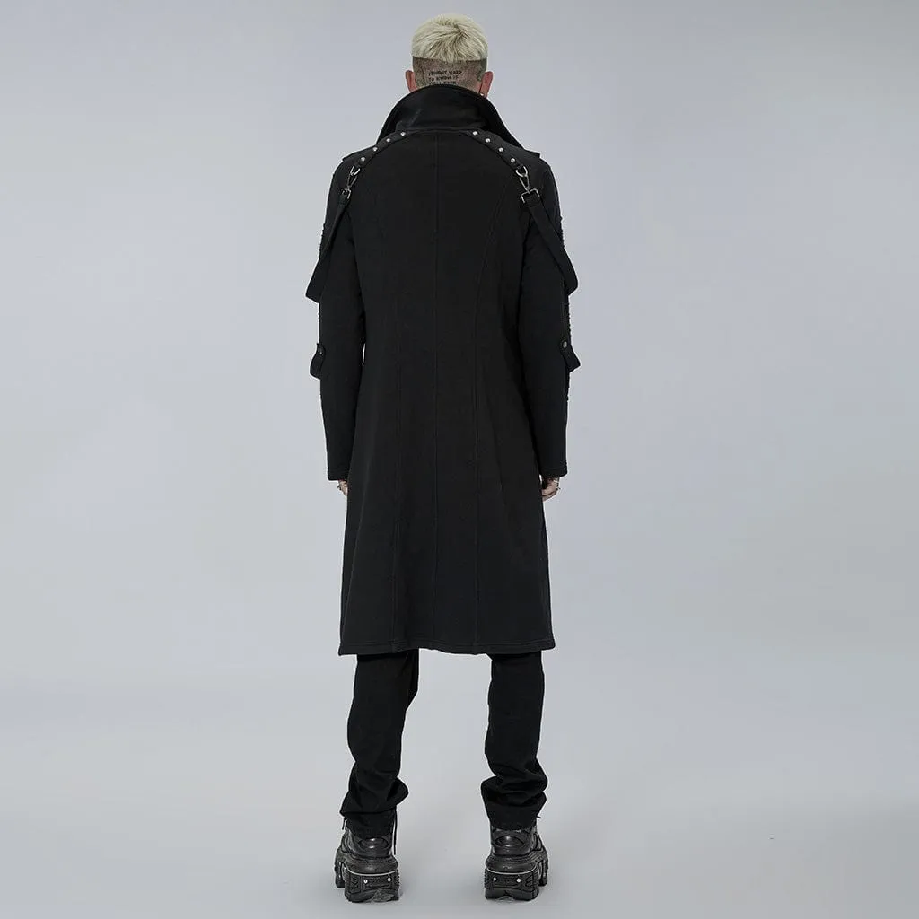 Men's Punk Stand Collar Asymmetric Zipper Long Coat