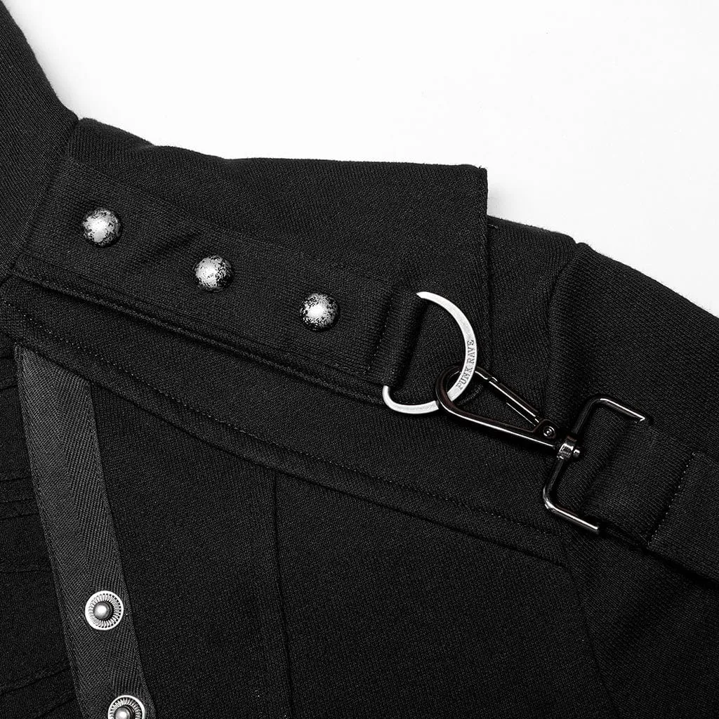 Men's Punk Stand Collar Asymmetric Zipper Long Coat