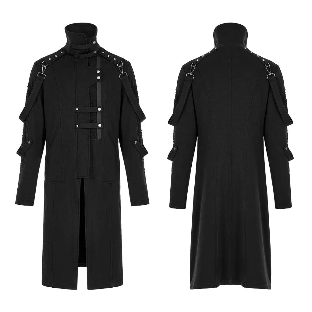 Men's Punk Stand Collar Asymmetric Zipper Long Coat