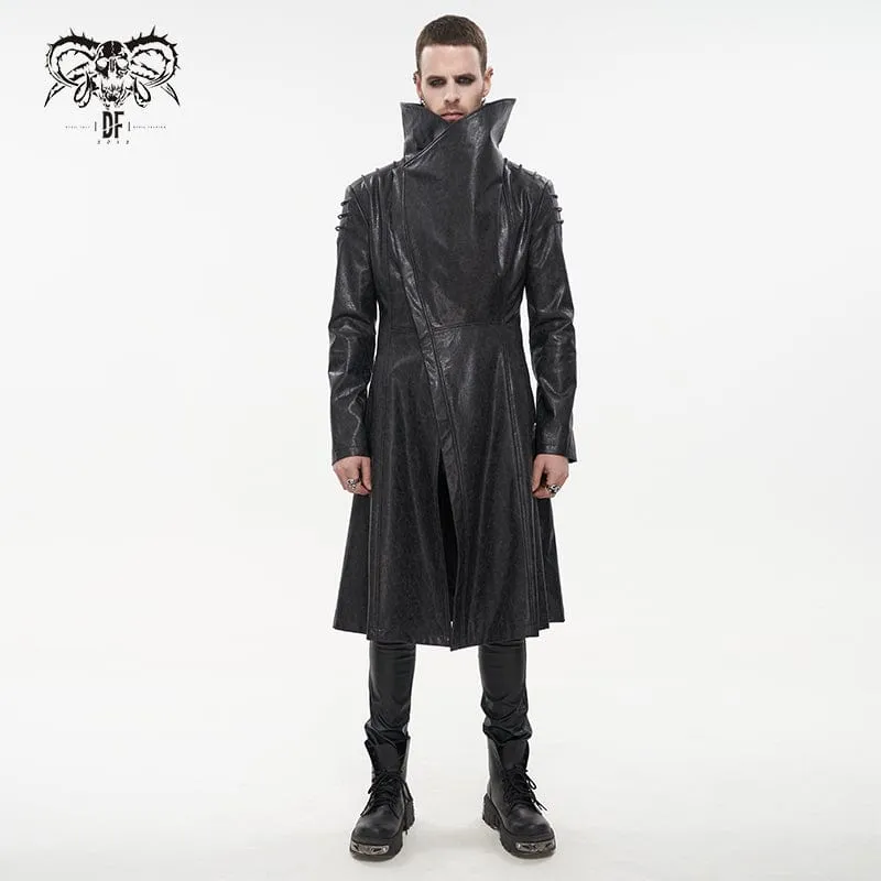 Men's Punk Stand Collar Faux Leather Long Coat