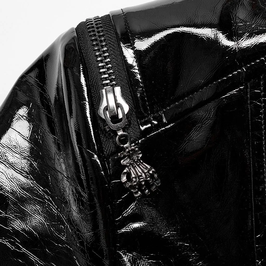 Men's Punk Stand Collar Patent Leather Long Coat