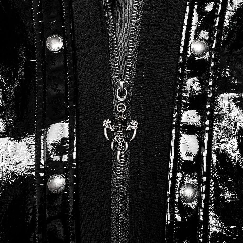 Men's Punk Stand Collar Patent Leather Long Coat