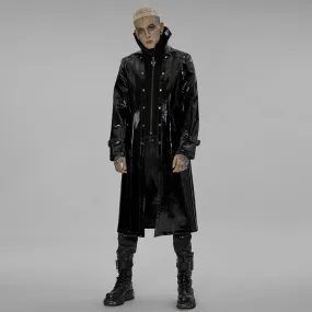 Men's Punk Stand Collar Patent Leather Long Coat