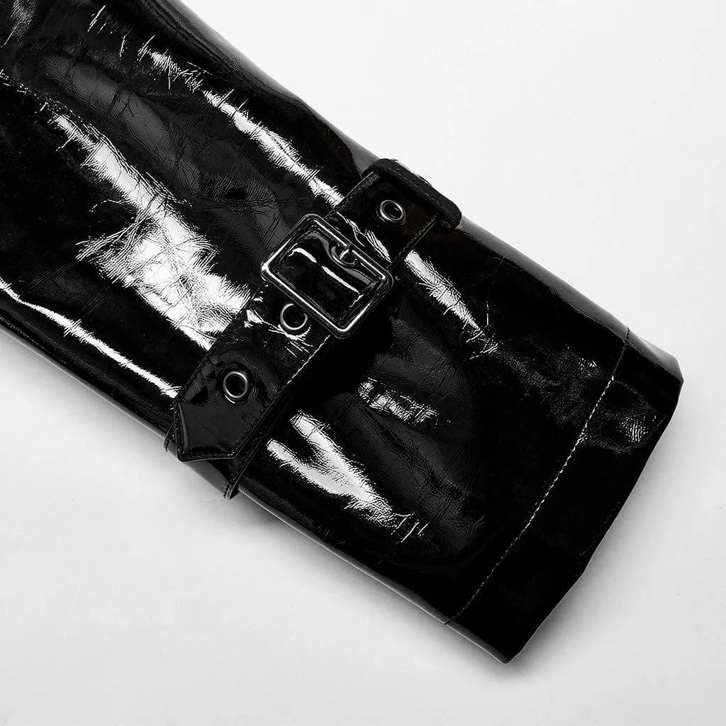 Men's Punk Stand Collar Patent Leather Long Coat