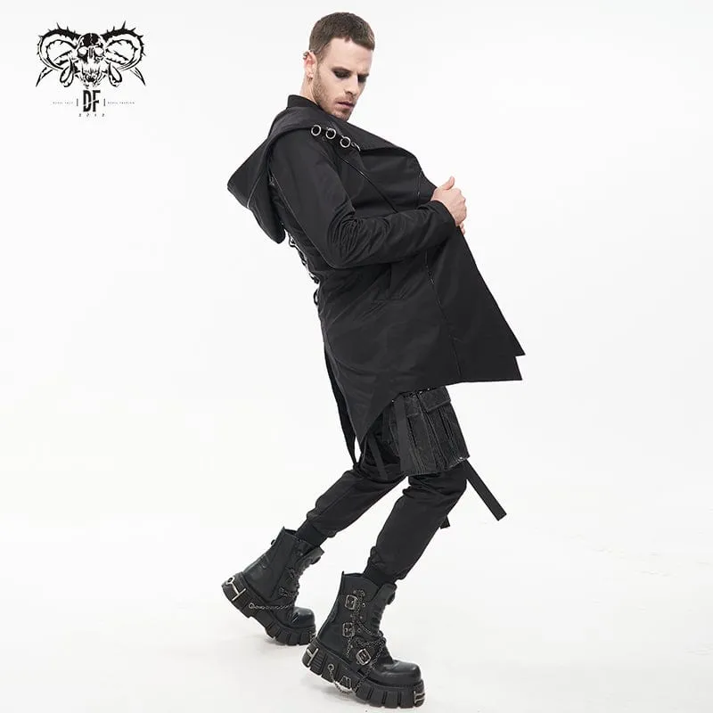 Men's Punk Strappy Swallow-tailed Coat with Hood
