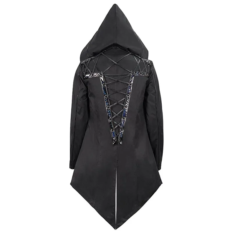 Men's Punk Strappy Swallow-tailed Coat with Hood