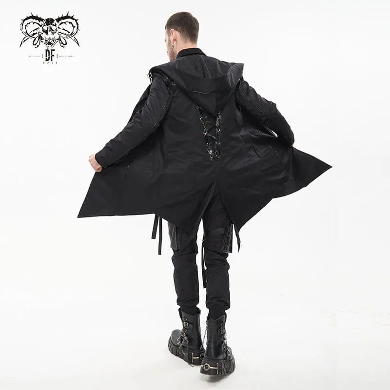 Men's Punk Strappy Swallow-tailed Coat with Hood