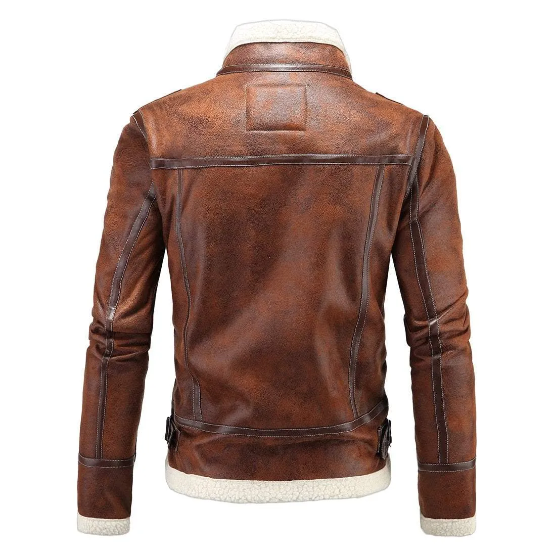 Men's Winter Thick Stand Collar Fur Jacket Coat With Pockets