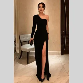 Opulent Full Sleeve Solid Bodycon Slit Dress