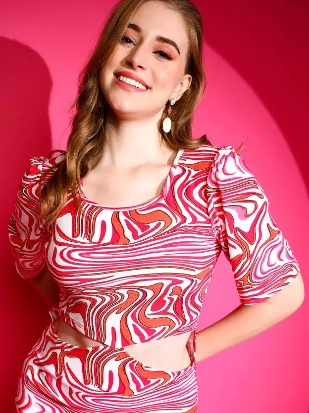 Pink Panther Crepe Animal Print Bodycon Dress