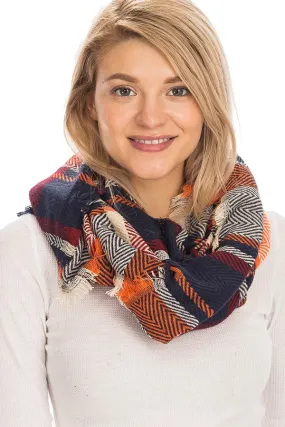 Plaid & Chevron Patterned Infinity Scarf