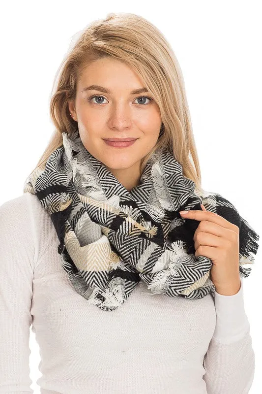Plaid & Chevron Patterned Infinity Scarf