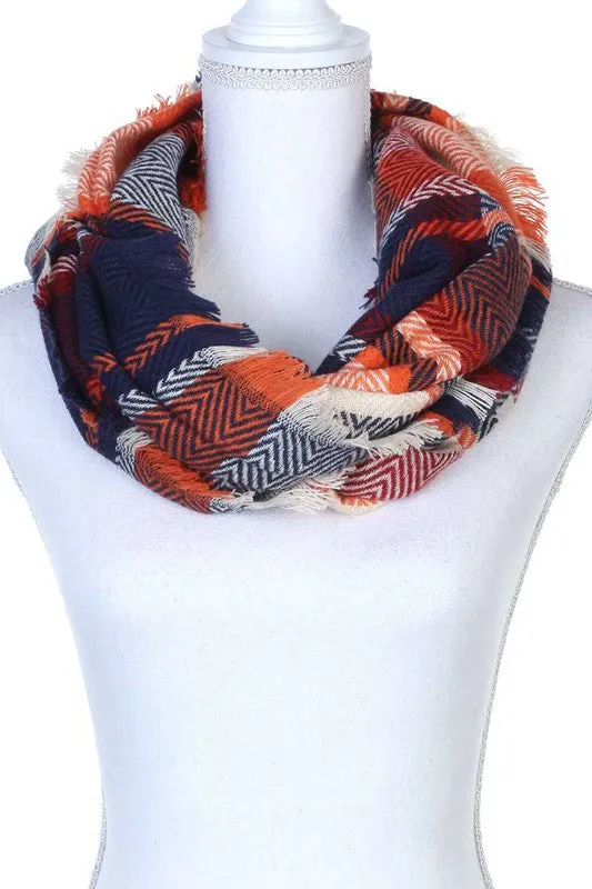 Plaid & Chevron Patterned Infinity Scarf