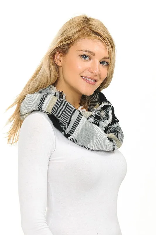 Plaid & Chevron Patterned Infinity Scarf