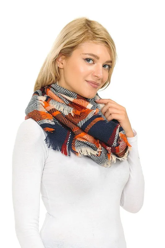 Plaid & Chevron Patterned Infinity Scarf
