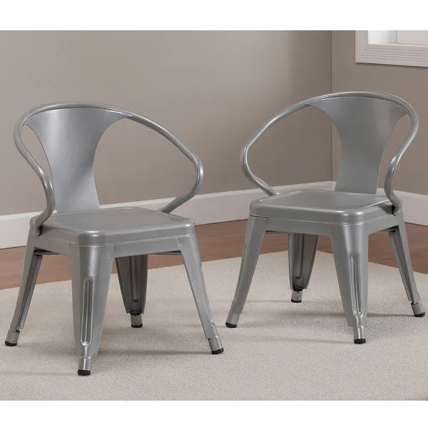 Rugged Steel Stacking Industrial Silver Kids Play Metal Chair Arms (set of 2)