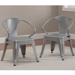 Rugged Steel Stacking Industrial Silver Kids Play Metal Chair Arms (set of 2)