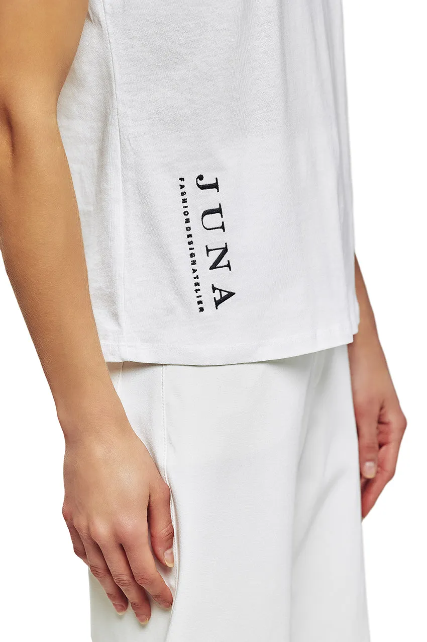 Short Sleeve Cotton T-Shirt with Embroidered Face Silhouette