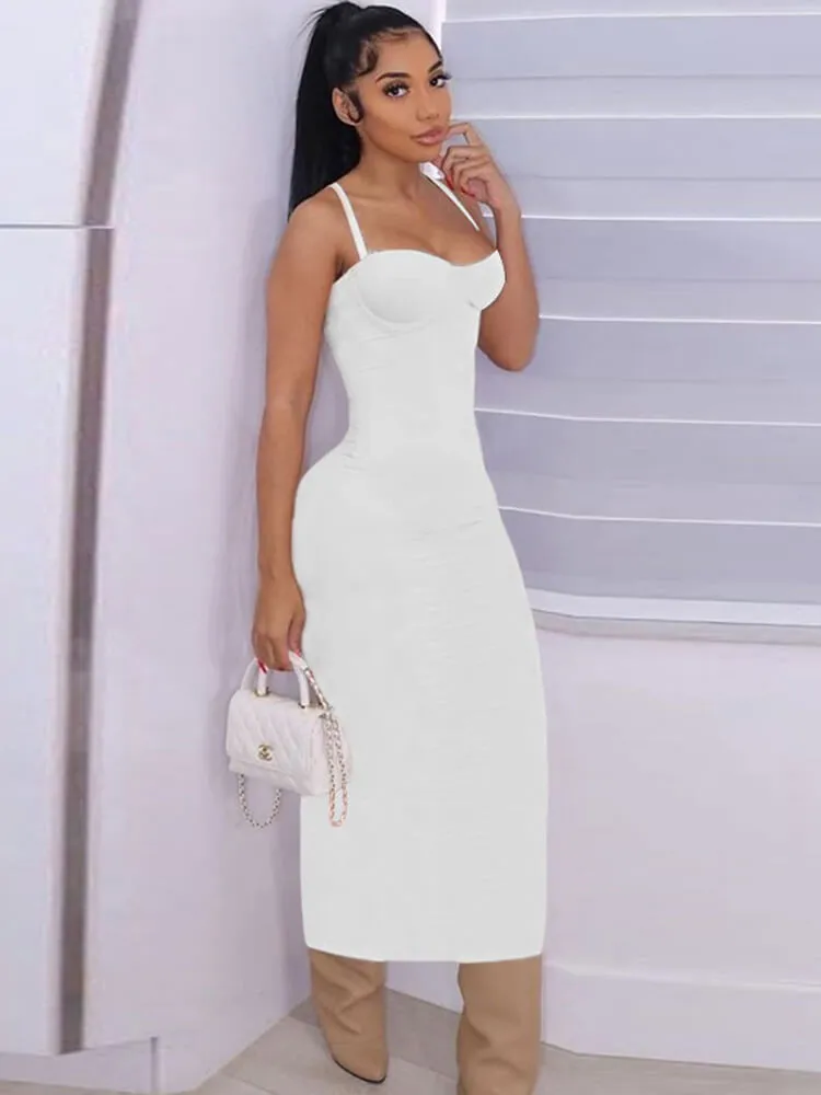Spaghetti Strap Backless Bodycon Maxi Dress