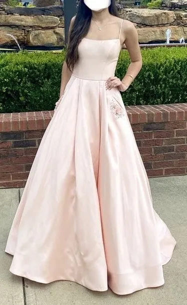 Square Neckline Blush Pink Prom Dress