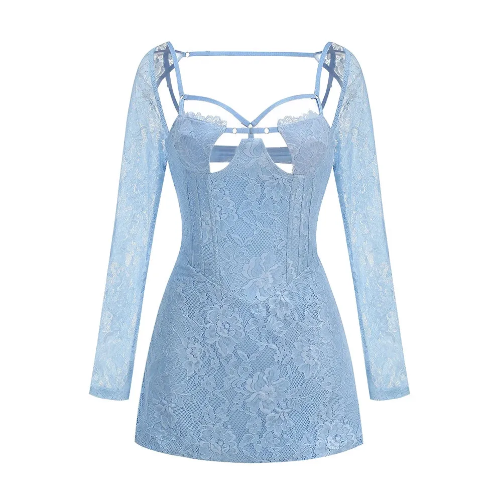 Trend4us Women's Chic Lace Cutout Backless Mini Dress