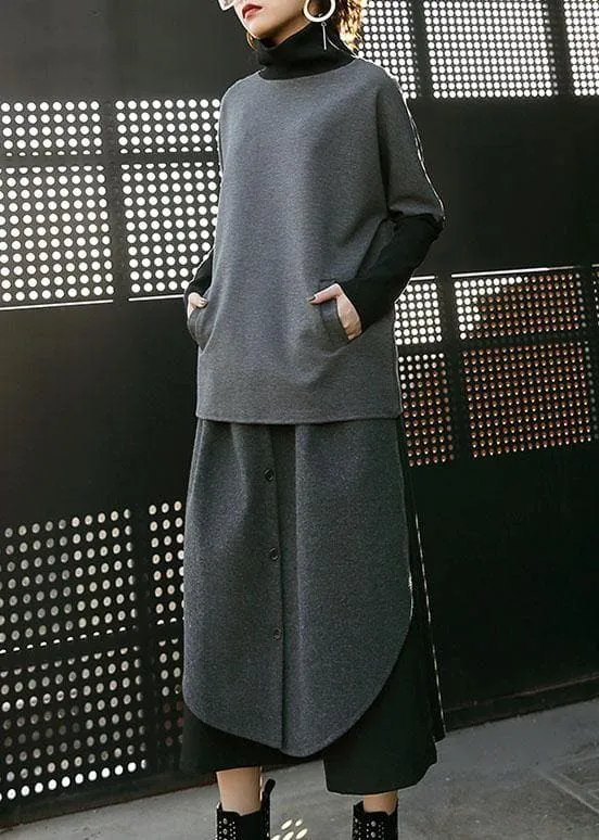 Women woolen blended high waist pants loose casual patchwork pants skirt