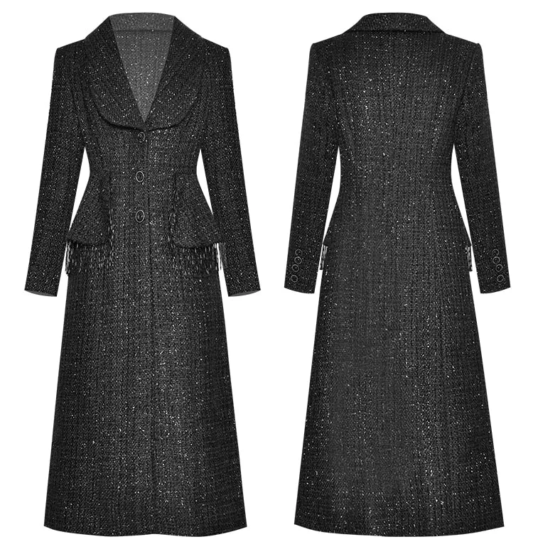 Woolen Windbreaker Single Breasted Beaded Overcoat