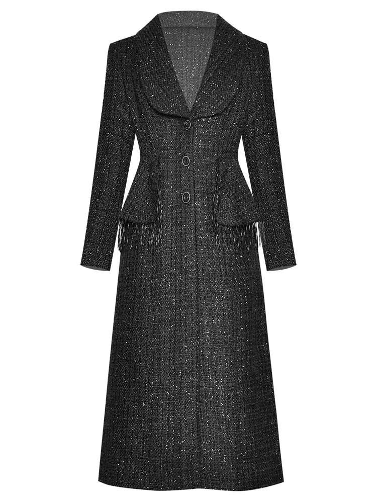 Woolen Windbreaker Single Breasted Beaded Overcoat