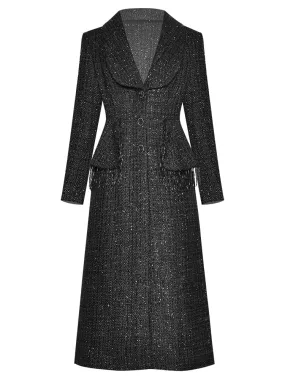 Woolen Windbreaker Single Breasted Beaded Overcoat